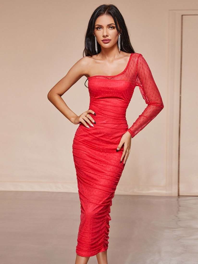 Buy KPOP Women Solid One Shoulder Bodycon Midi Dress Dresses for Women 30797307 Myntra