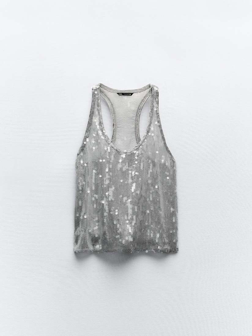 silver sequin top zara
