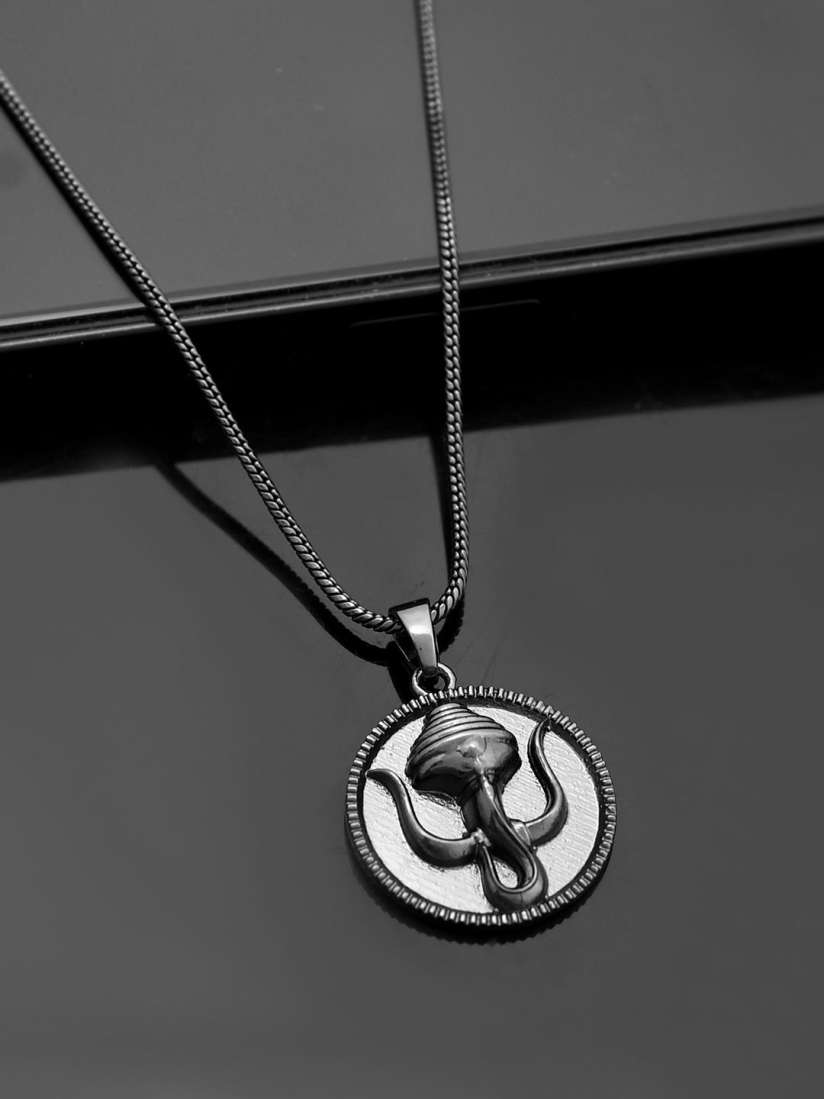 Buy Voylla Men Rhodium Plated Intricate Trishul Pendant With Chain Pendant for Men 30852297 Myntra