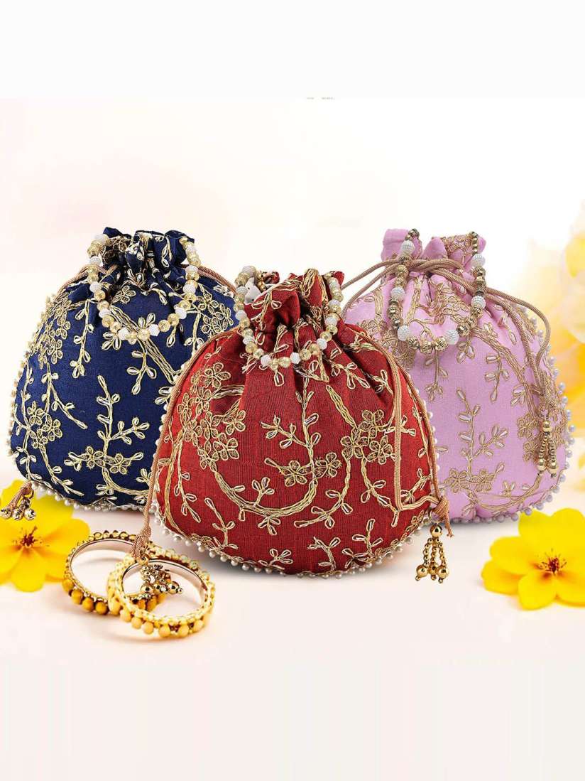 Buy Kuber Industries Set of 3 Embroidered Potli Bags Clutches for Women 30841779 Myntra