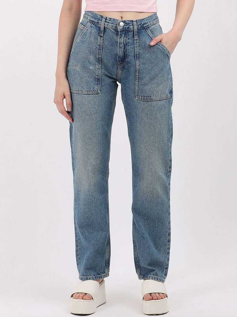 Buy Calvin Klein Jeans Women Straight Fit Low Distress Heavy Fade