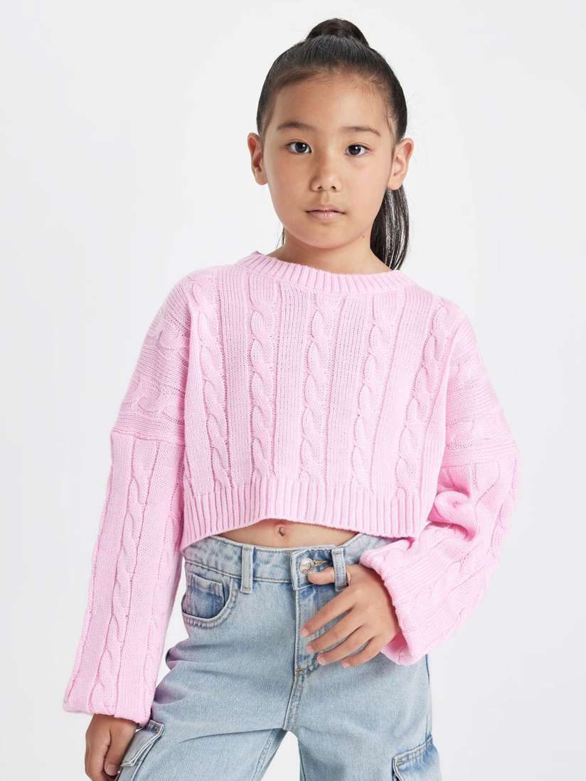 Buy DeFacto Girls Cable Knit Crop Pullover Sweaters for Girls 30808691 Myntra