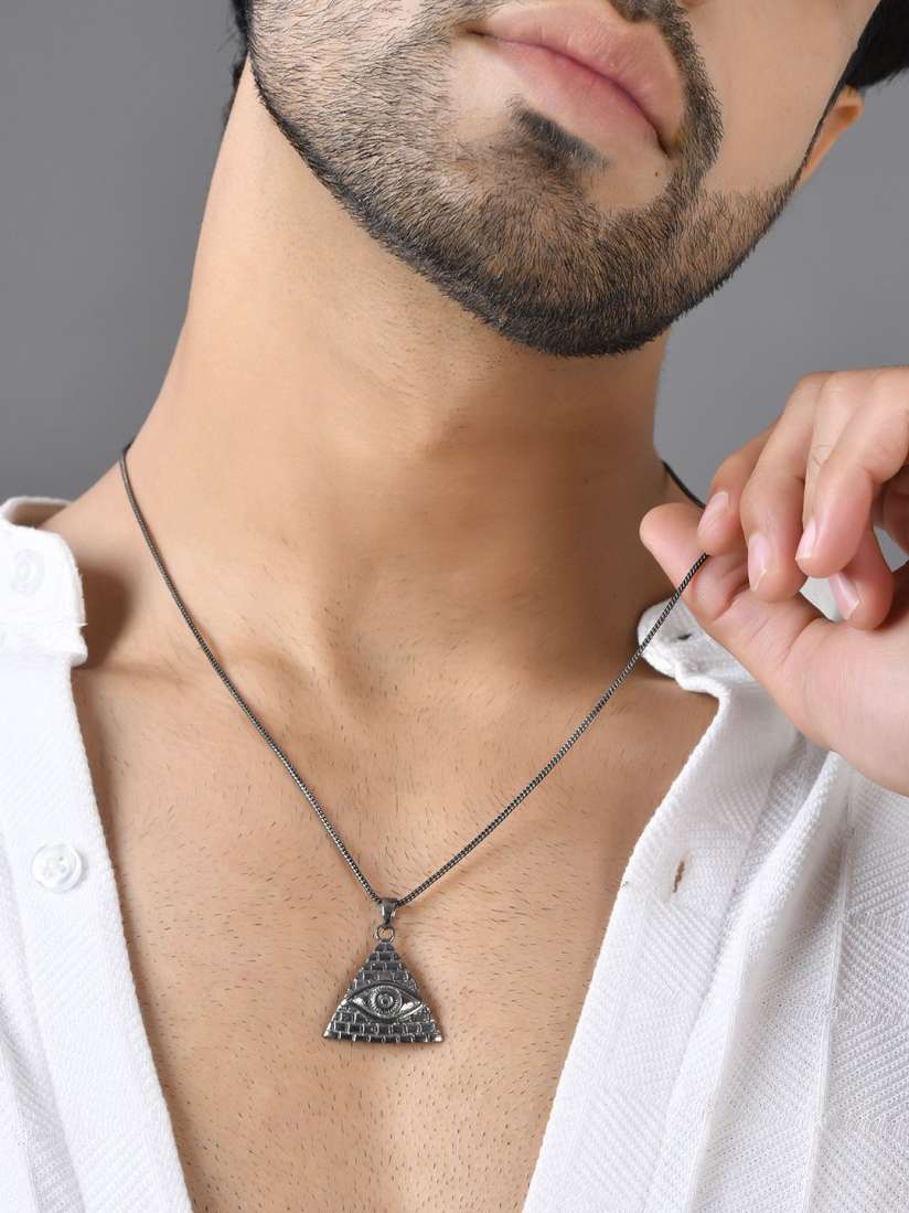Buy Voylla Men Rhodium Plated Eclipse Illuminati Pendant With Chain Pendant for Men 30852269 Myntra