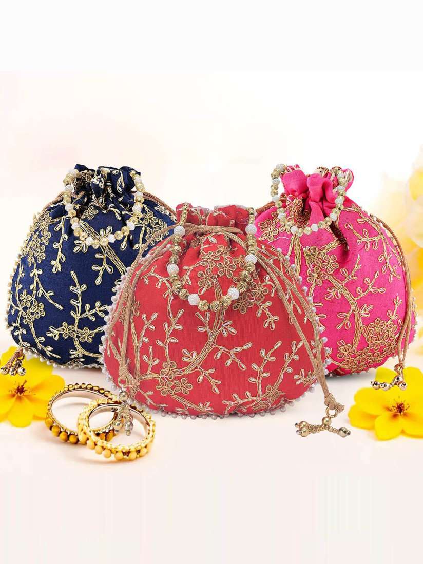 Buy Kuber Industries Set of 3 Embroidered Potli Bags Clutches for Women 30841701 Myntra