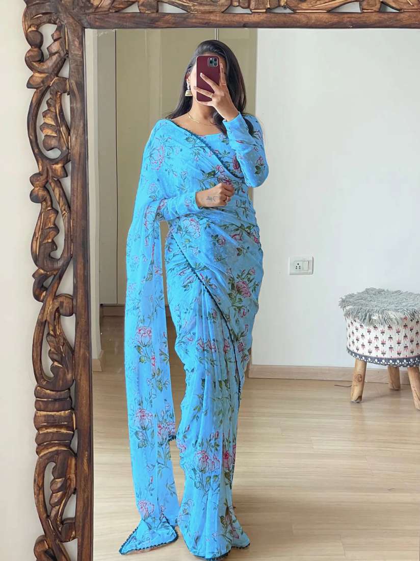 Buy Sidhidata Pure Georgette Lace Detail Ready to Wear Floral Saree Sarees for Women 30824984 Myntra