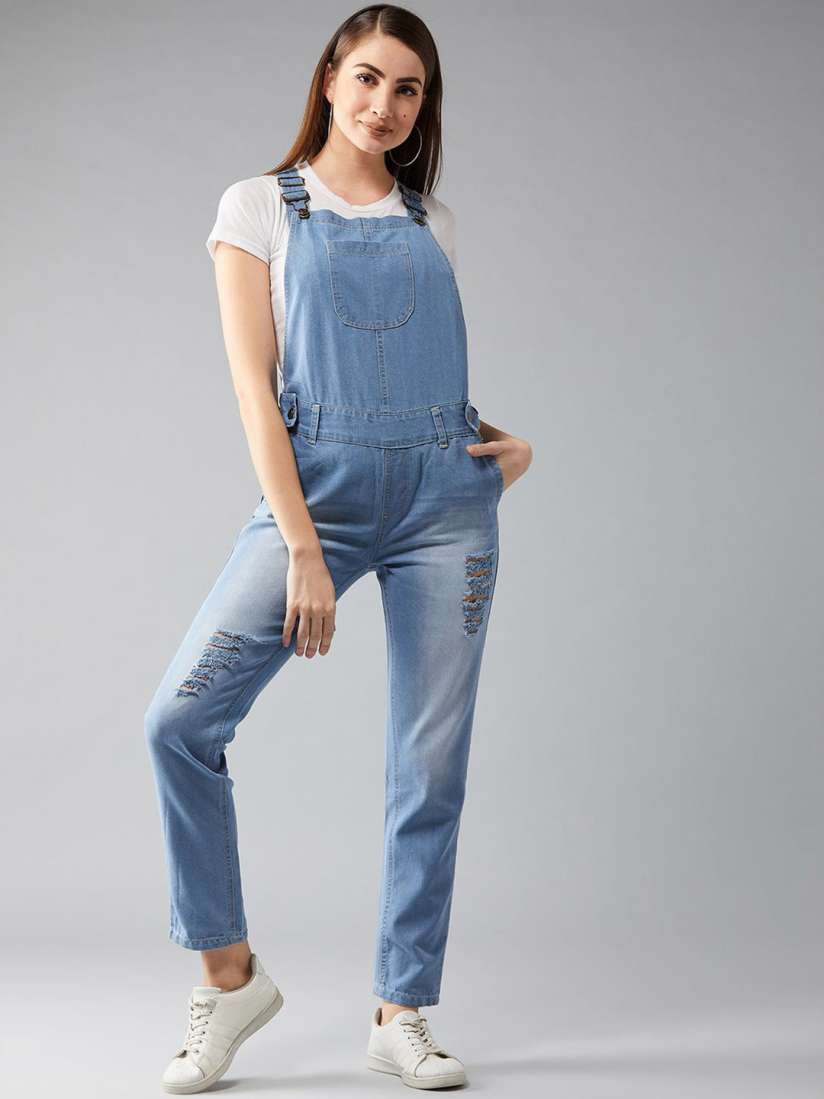 Buy DOLCE CRUDO Regular Fit Mid Rise Regular Length Ripped Denim Dungaree Dungarees for Women 30856119 Myntra