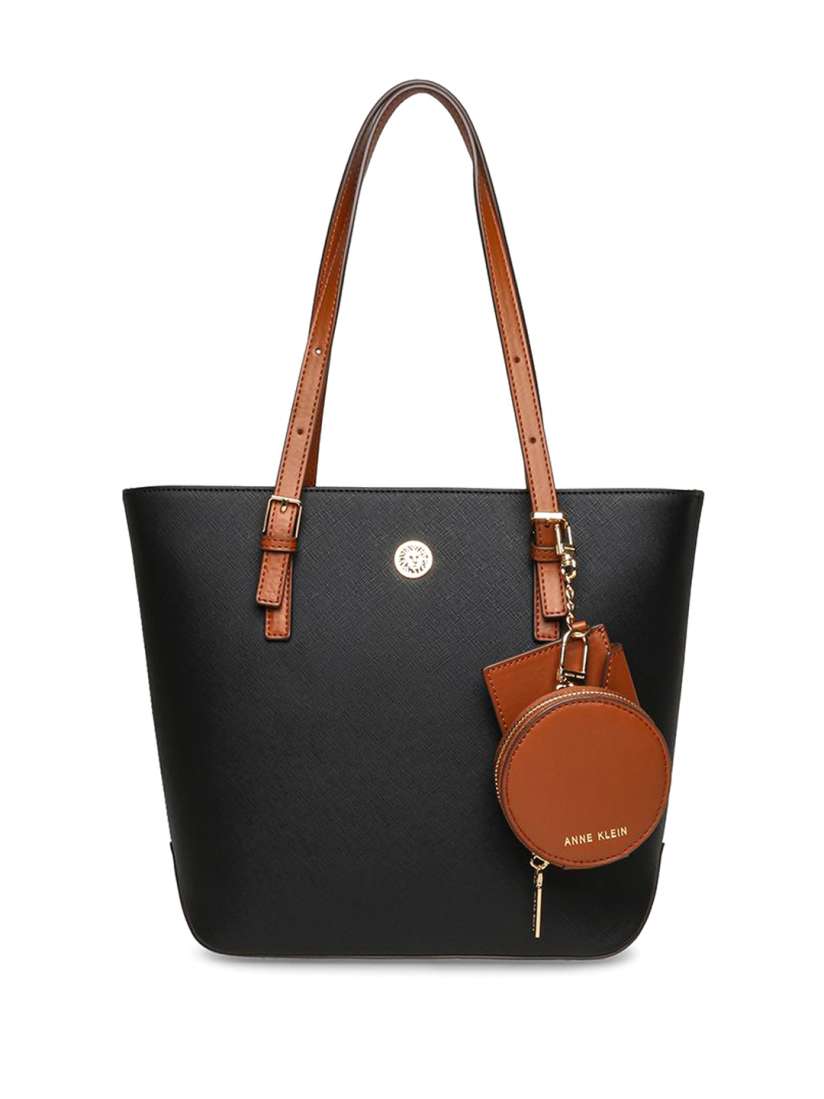 Buy ANNE KLEIN Women Black Synthetic Leather Shopper Shoulder Bag with Tasselled Handbags for Women 30875508 Myntra