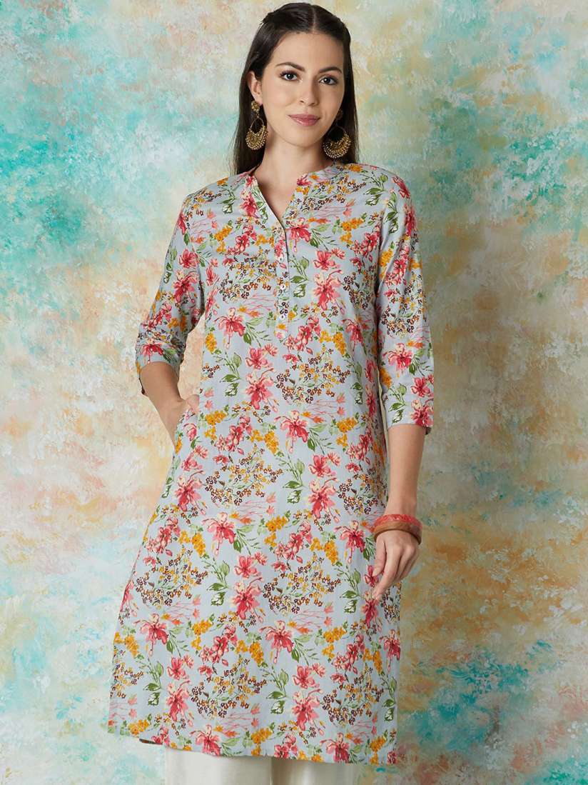 Melange floral print straight kurta online