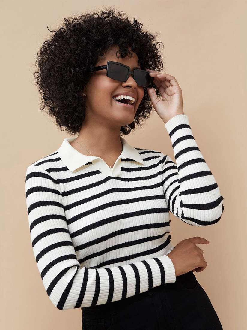 Buy Fame Forever by Lifestyle Women Horizontal Striped Shirt Collar Top -  Tops for Women 30842433 | Myntra