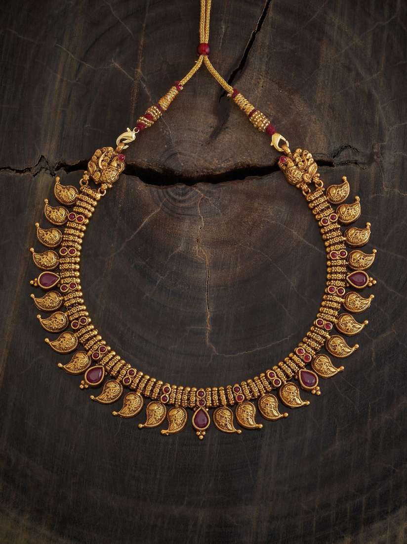 Buy Kushal s Fashion Jewellery 92.5 Pure Silver Gold Plated Stone Studded Temple Necklace Necklace and Chains for Women 30879865 Myntra