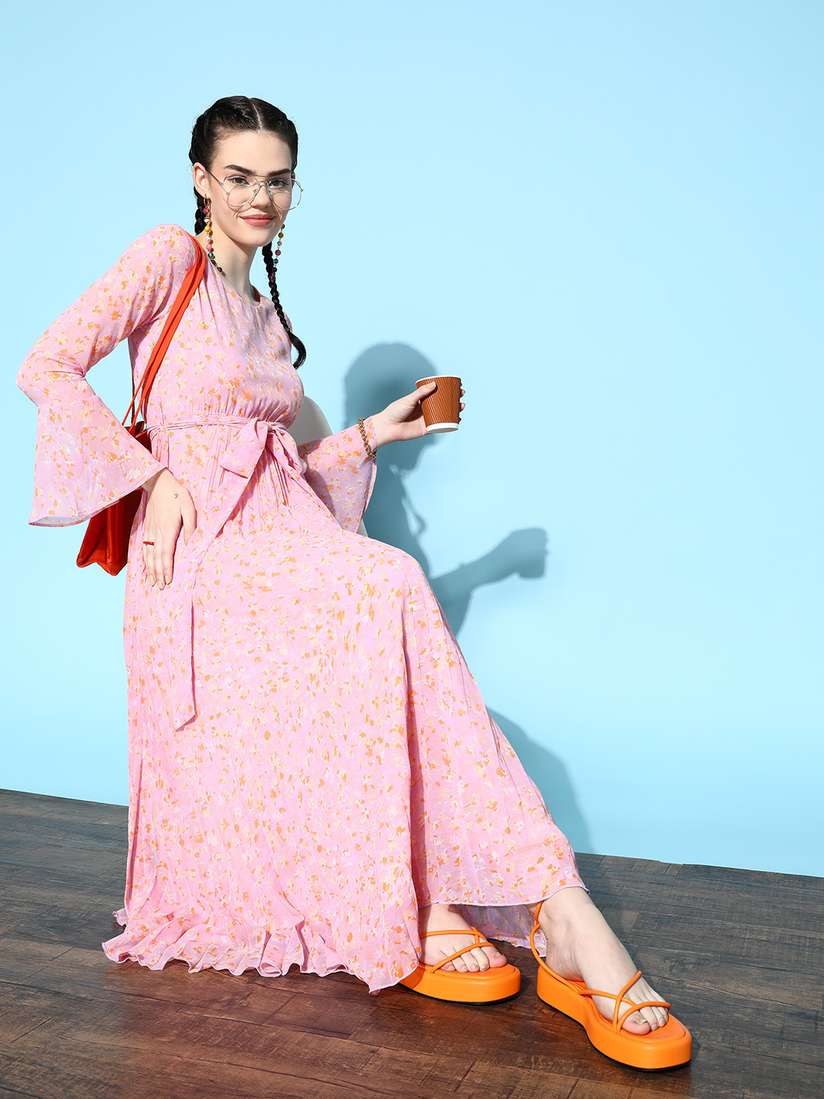 Long Sleeve Self Portrait Floral Printed Plisse Dress Buy Self