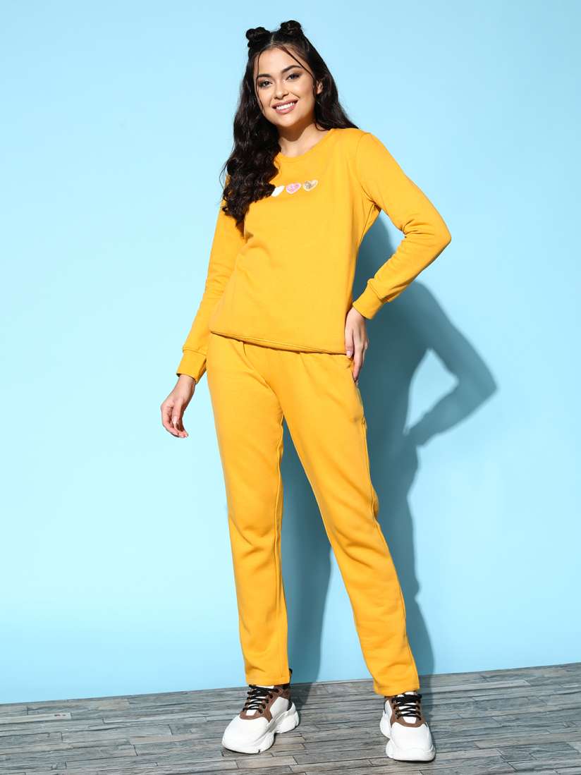 Buy Sweet Dreams Women Mustard Solid Sweatshirt with Track Pants Tracksuits for Women 20244242 Myntra