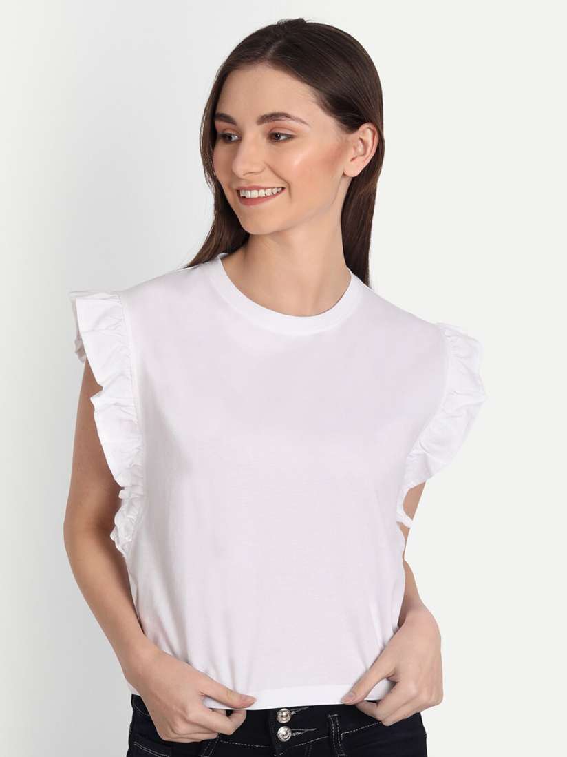 Ruffle cap sleeve top hotsell