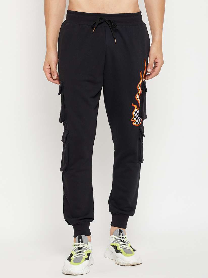 Buy FUGAZEE Men Black Solid Relaxed Fit Pure Cotton Joggers Track Pants for Men 20246736 Myntra
