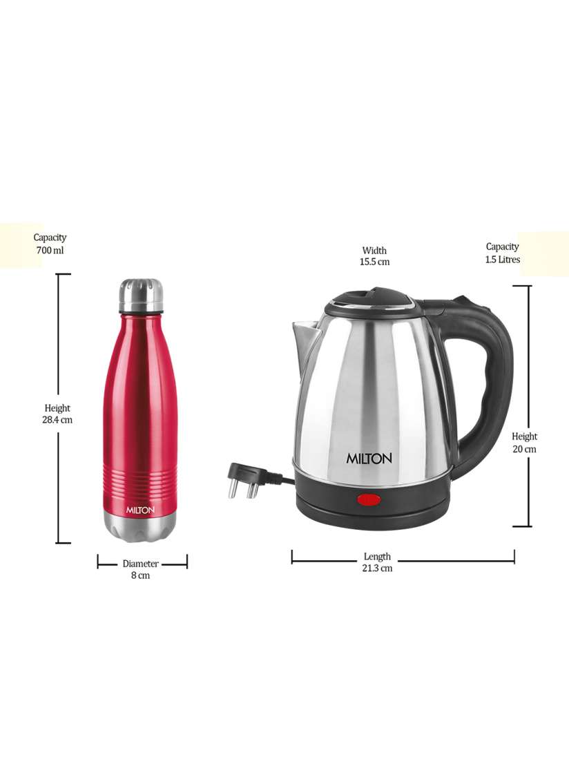 Buy Milton Combo Of Go Electro Steel Kettle 1.5 L Maroon Duo Dlx 750 Thermosteel 700 ml Water Bottle for Unisex 20247060 Myntra