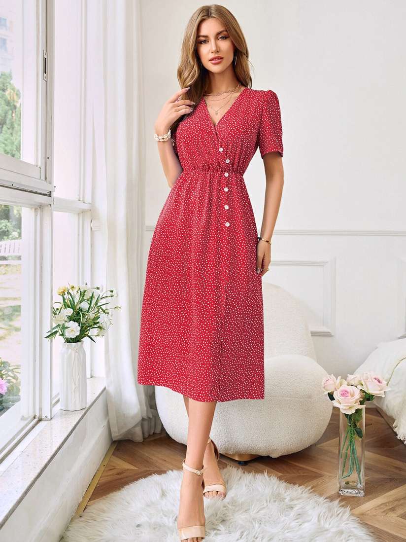 Ax Paris Red Polka Dot Midi Dress Red Patterned Midi Dress AX