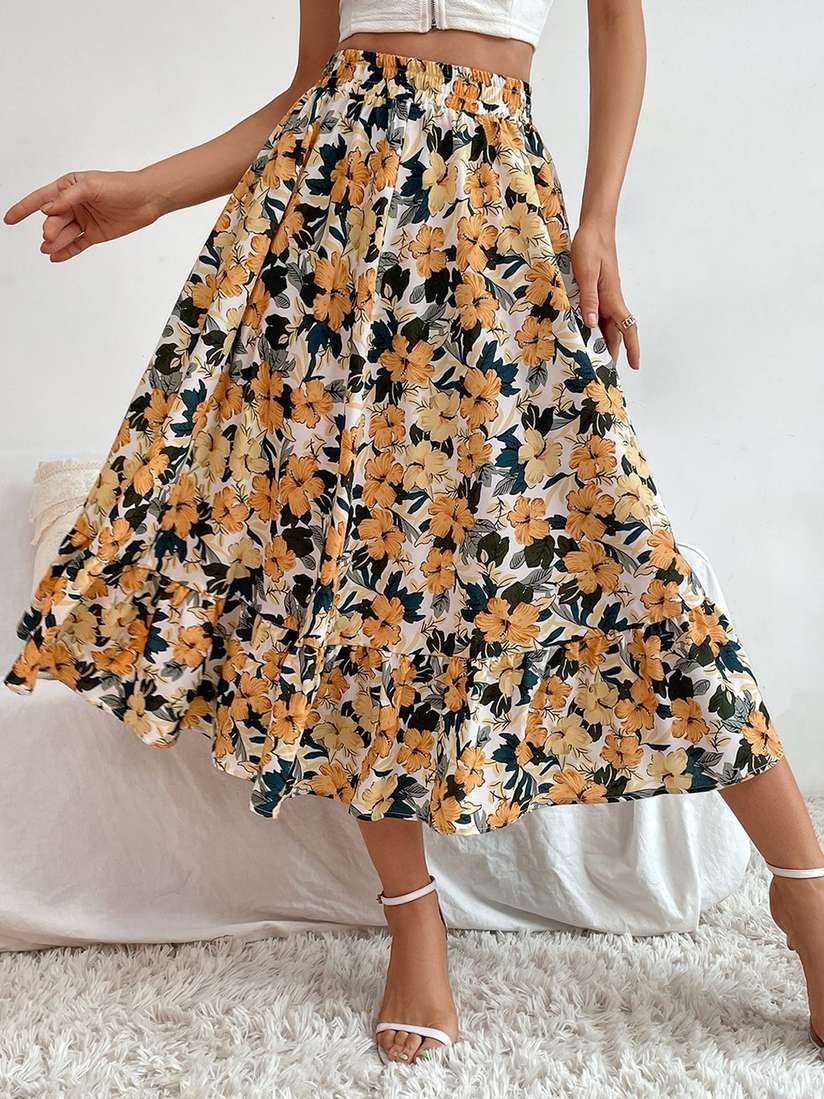 Midi Skirt Outfit A Line Skirt Floral Buy LULU SKY Floral Printed
