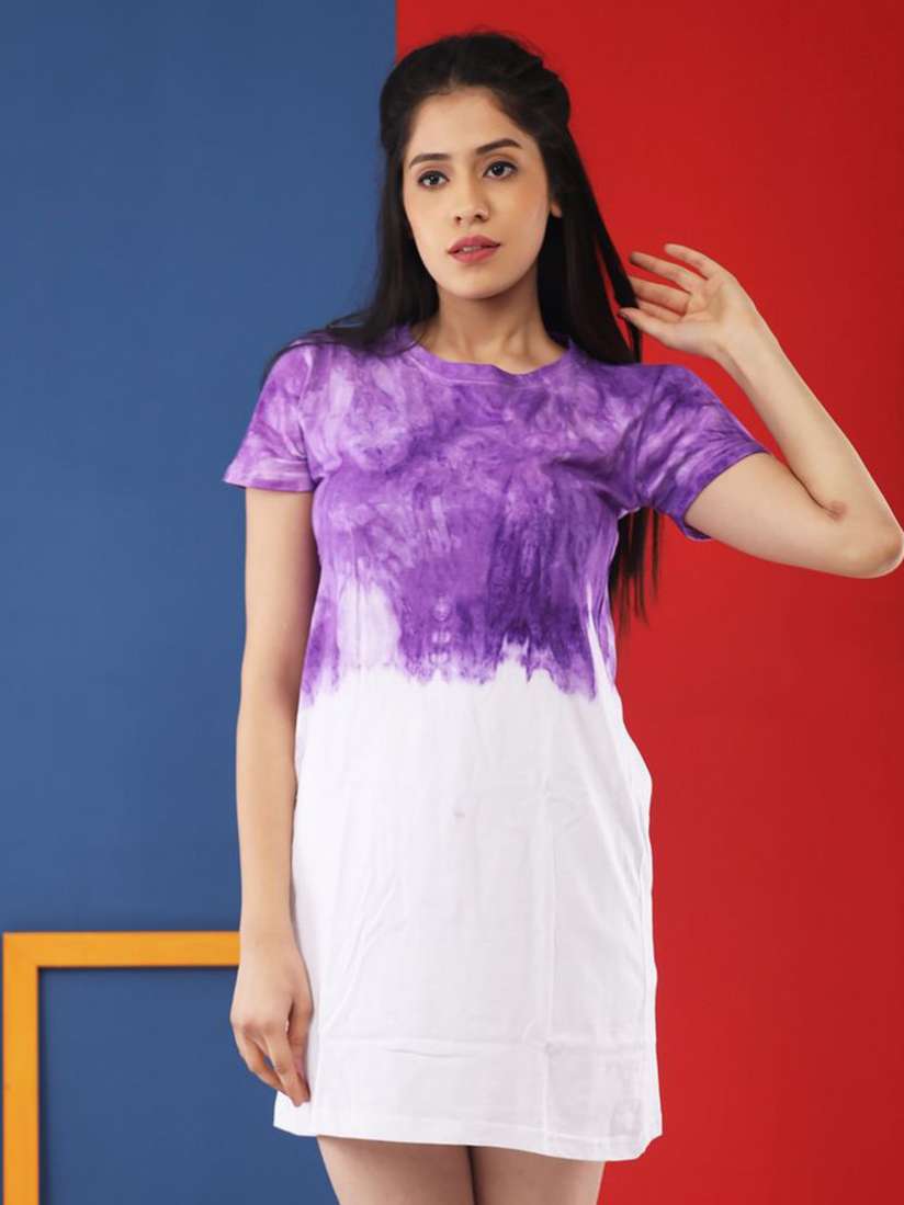 Women's Cute Summer Long T-Shirt Dress - Short Sleeve Crew Neck, Quick Dry, Loose Fit Sundress In Purple (Casual Comfy Style) - View #11
