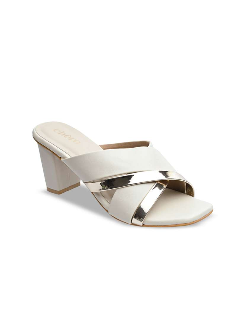 Buy Chere Ivory Rose Gold Cross Strap Block Heel Mules Heels