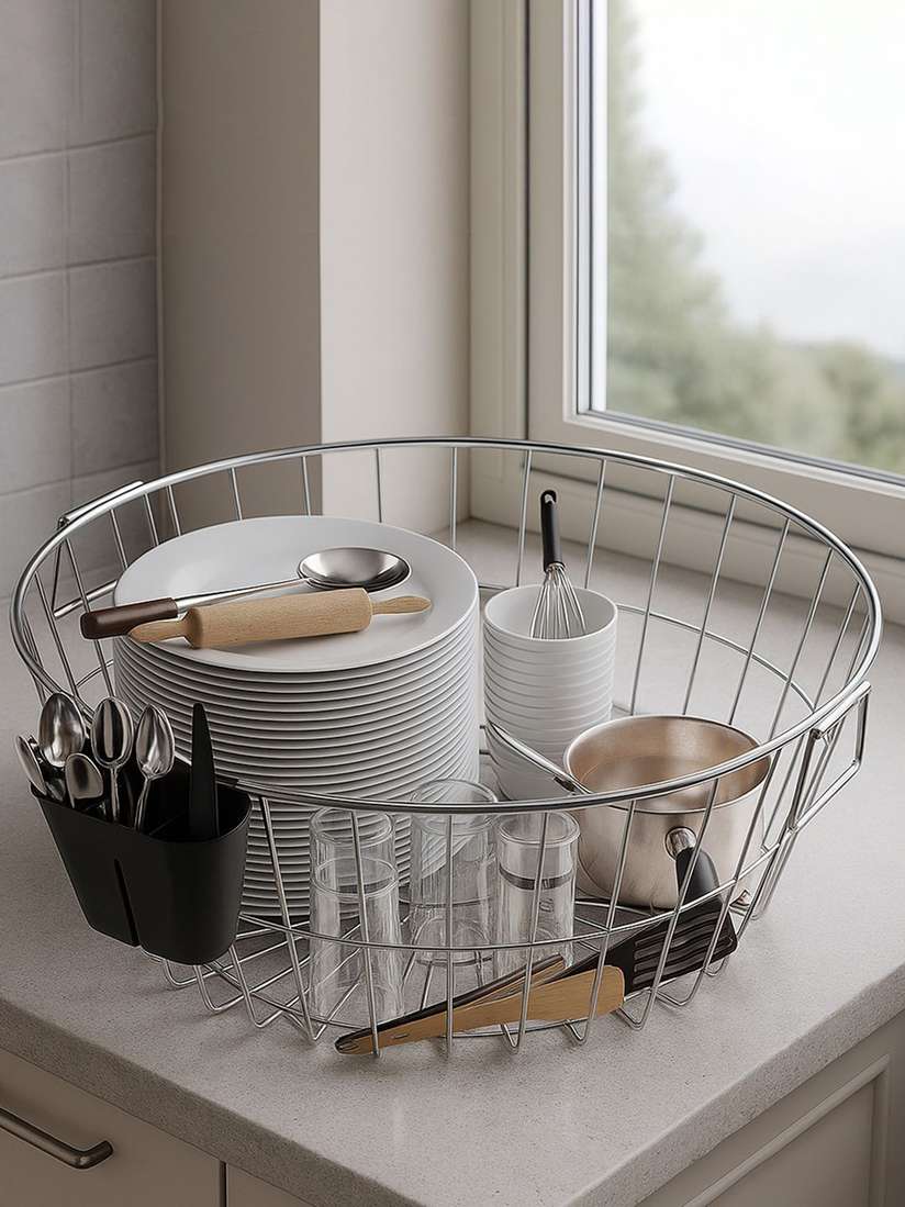 Utensil Holder Black Kitchen Dish Rack Kuber Industries Silver