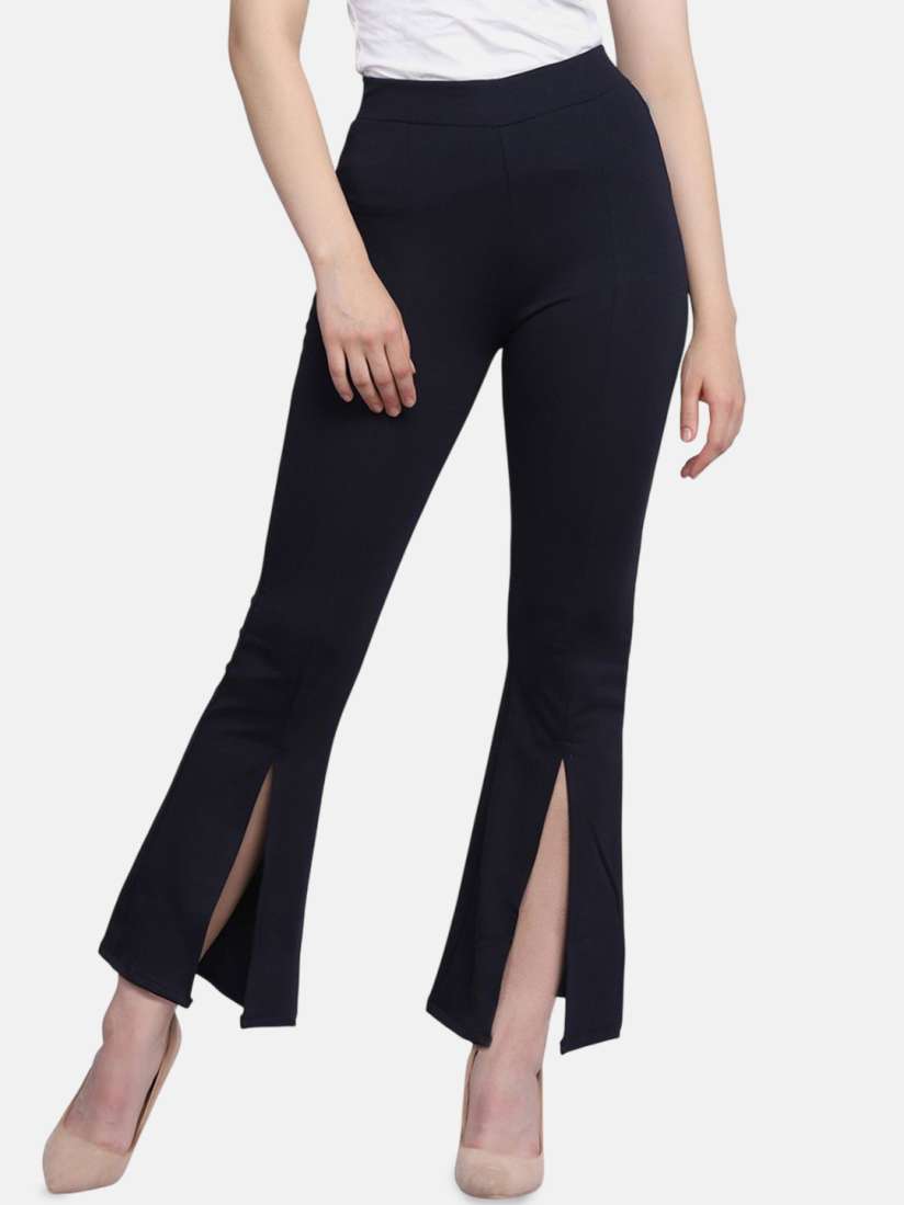 Buy QIOA Women Relaxed High-Rise Front Slit Bootcut Trousers