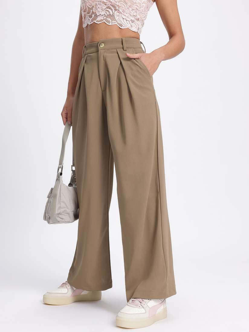 Buy glitchez Women Sleek Pleats High-Rise Korean Pants - Trousers 