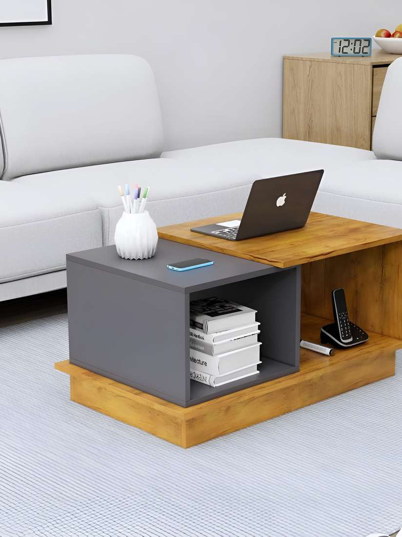 Buy HEXA RED Grey Brown Textured Wooden Rectangle Coffee Table