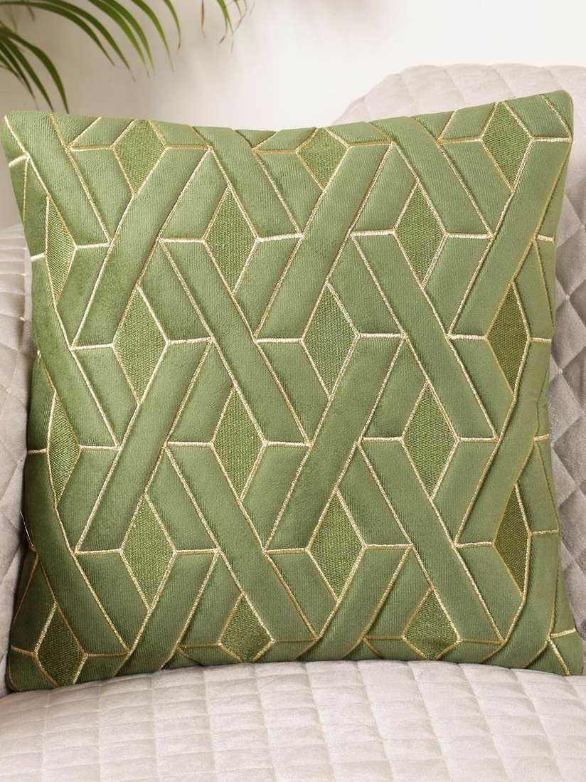 TANLOOMS Set Of Green Velvet Square Cushion Covers