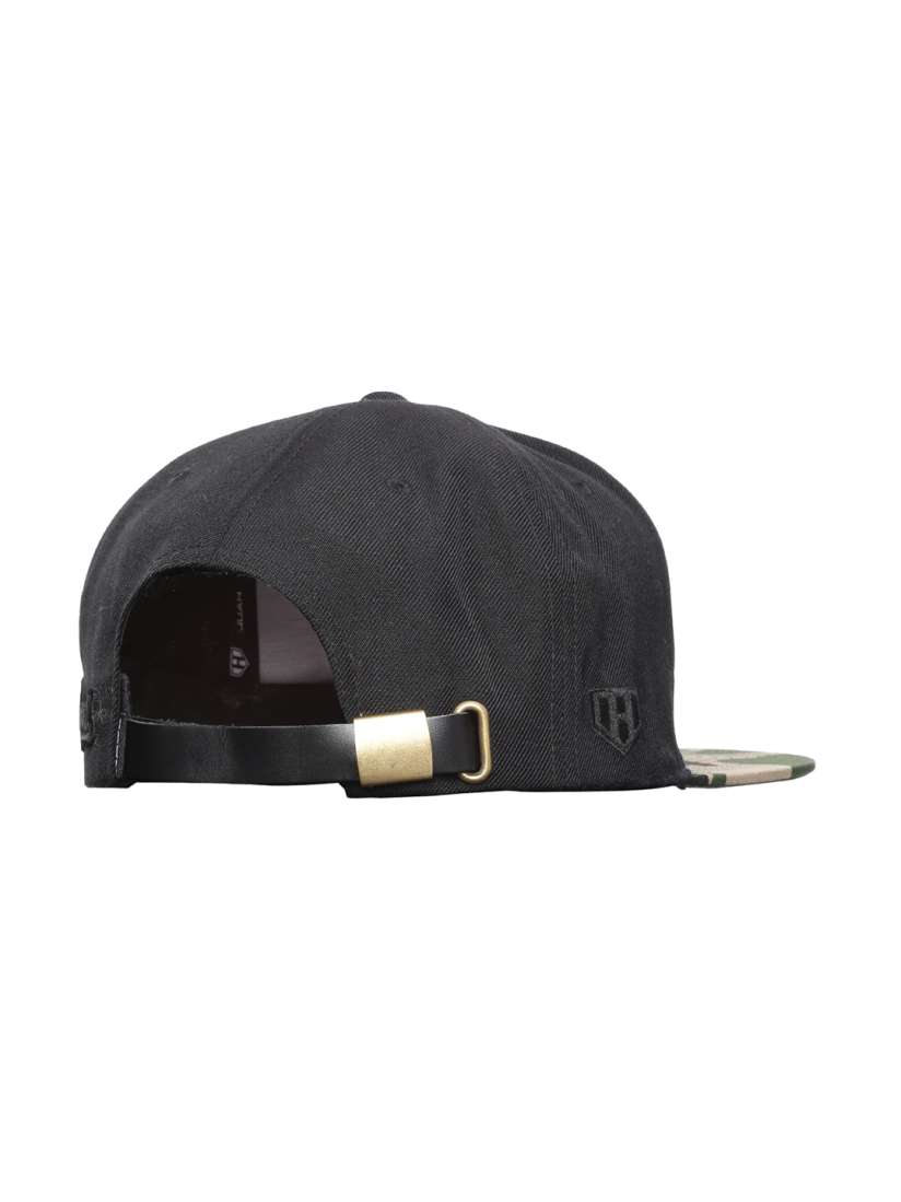 Black hat with leather strap best sale