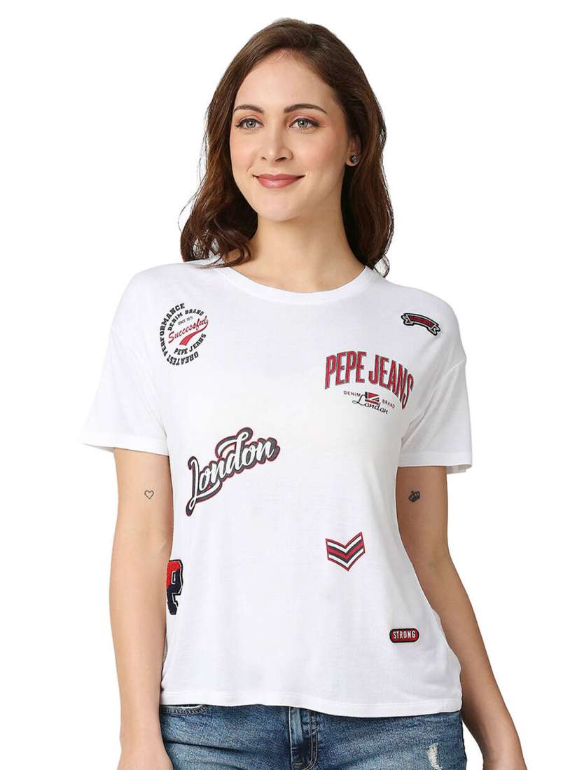 Buy Pepe Jeans Women White Placement Printed T shirt Tshirts for Women 20253596 Myntra