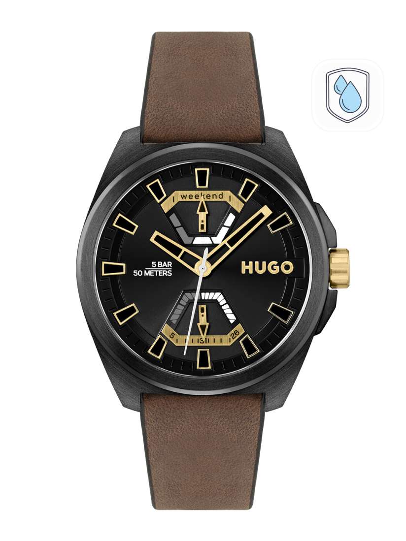 Buy HUGO Men Black Leather Expose Multi Function Analogue Watch 1530241 Black Watches for Men 20257386 Myntra