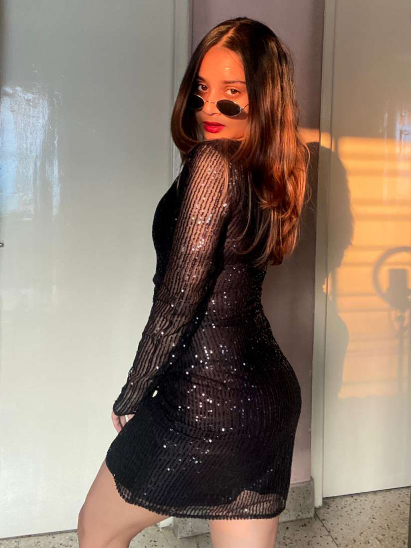 Buy SASSAFRAS Women Black Solid Shimmer Sequin Dress Dresses for Women 20258556 Myntra