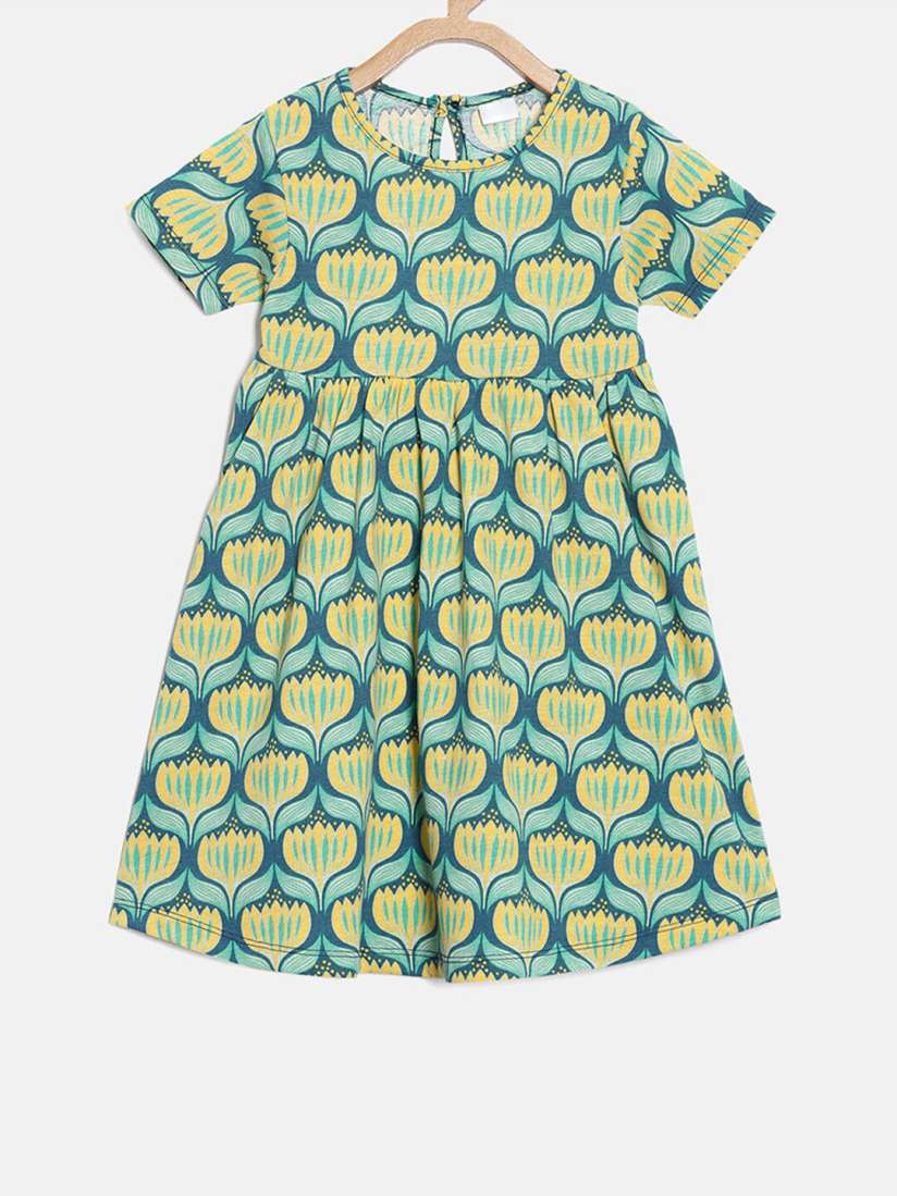Buy Hopscotch Girls Teal Green Printed Ethnic Motifs A Line Dress Dresses for Girls 20262428 Myntra