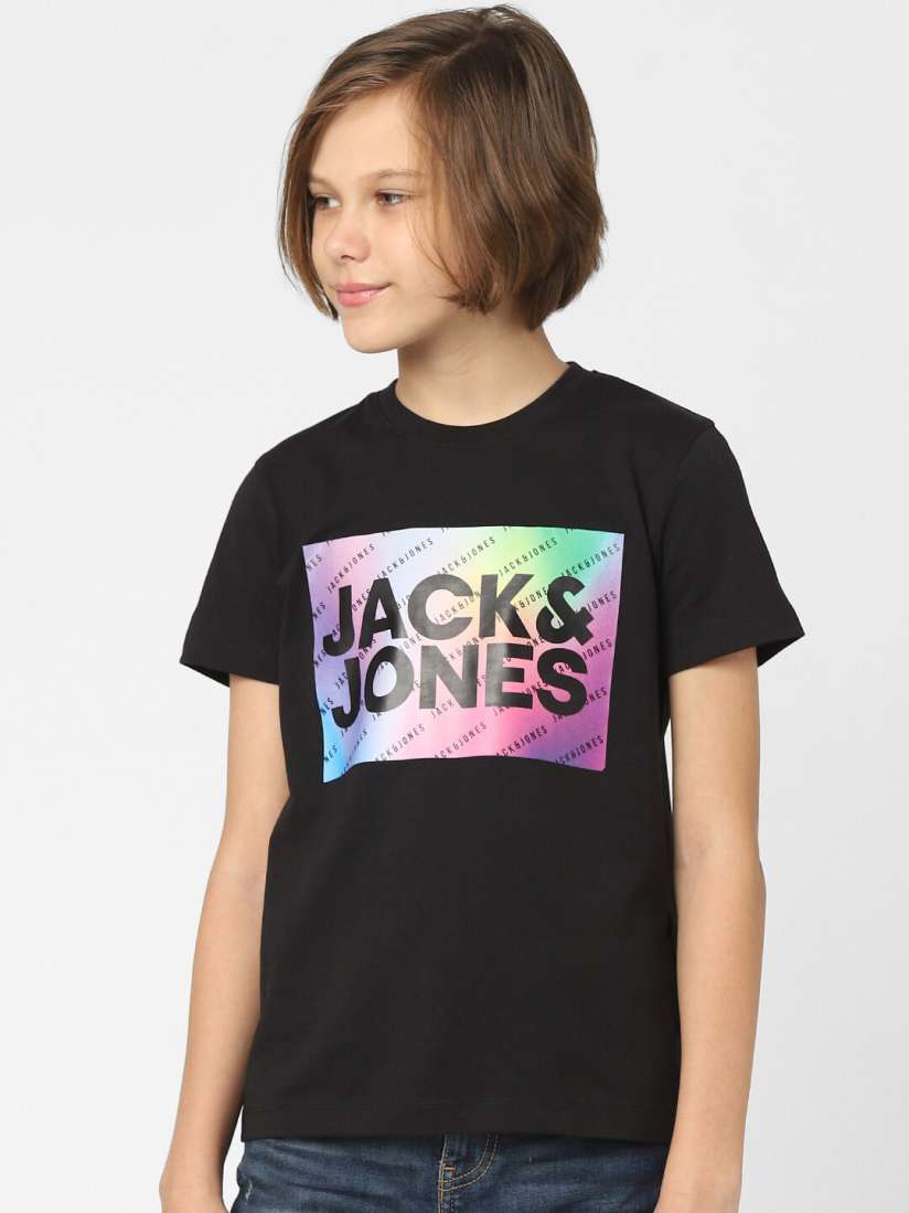 Buy Jack Jones Junior Boys Black Printed Slim Fit T shirt Tshirts for Boys 20263956 Myntra