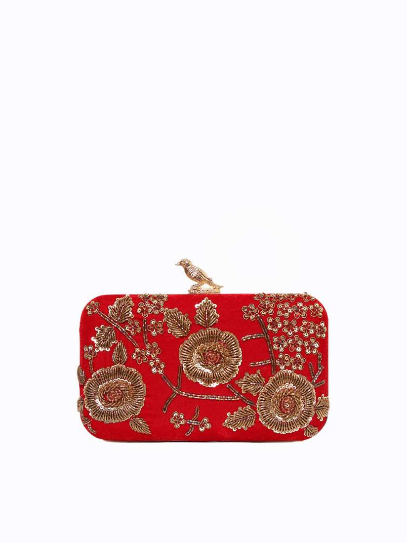 Buy NR By Nidhi Rathi Red Gold Toned Embroidered Box Clutch Clutches for Women 20265580 Myntra