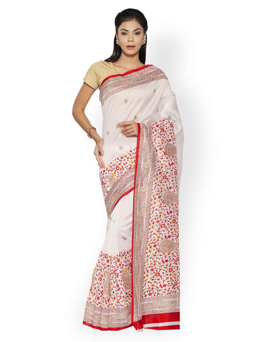 Buy Saree mall Off White Bhagalpuri Silk Printed Saree Sarees for Women 2026858 Myntra