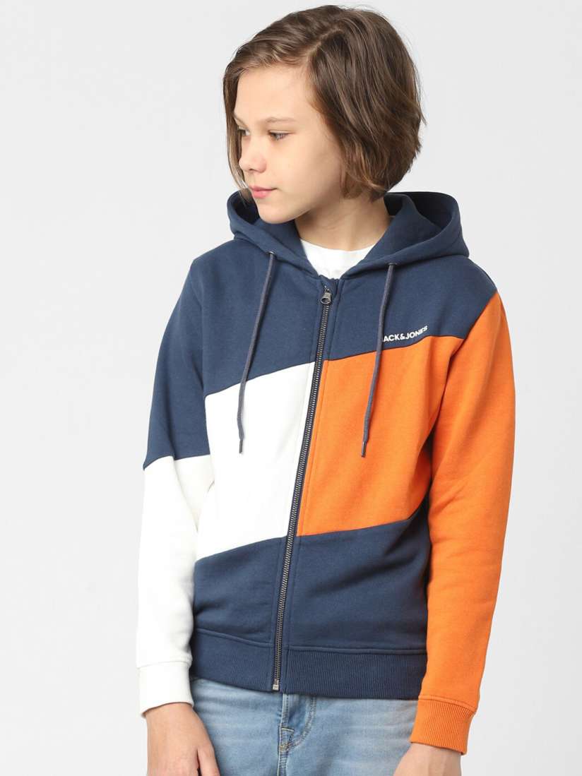 Buy Jack Jones Junior Boys Blue Colourblocked Hooded Sweatshirt Sweatshirts for Boys 20268828 Myntra