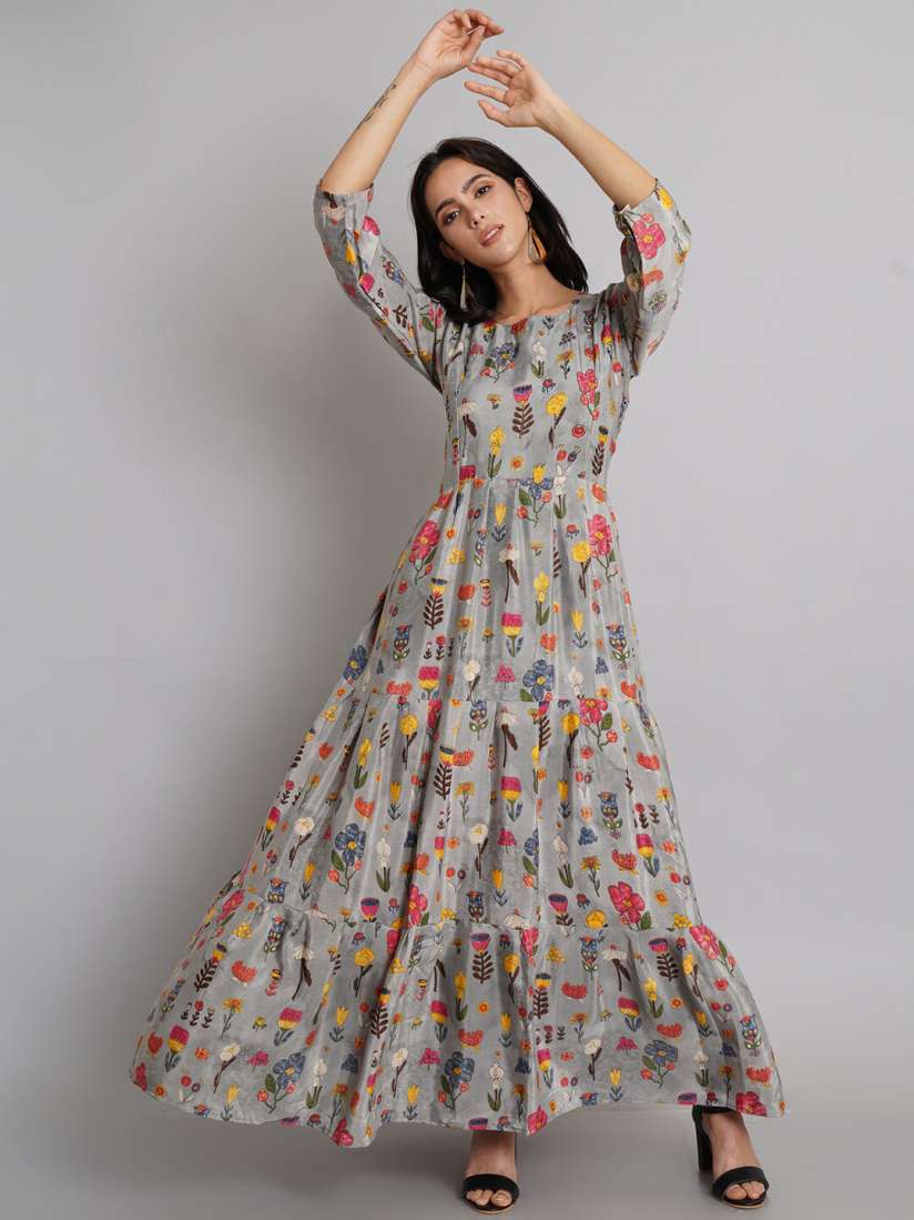 Buy Risirioutfit Grey Floral Printed Maxi Dress Dresses for Women 20271254 Myntra