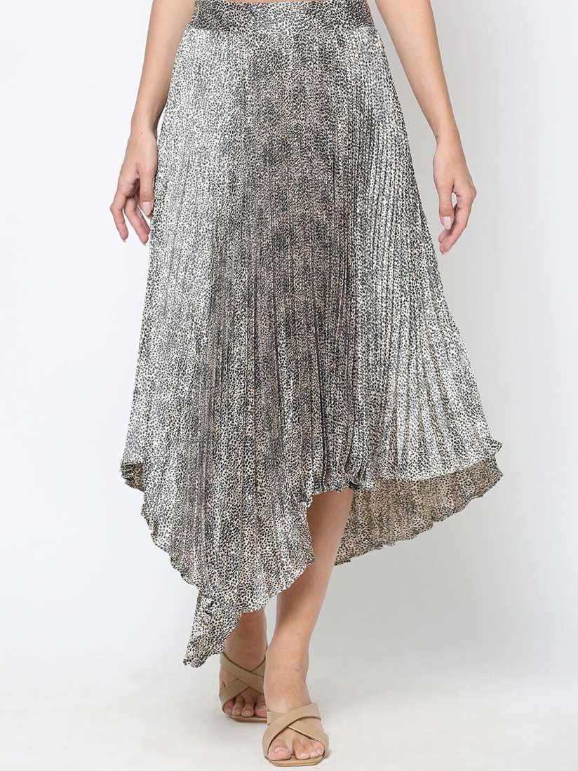 Grey animal print pleated skirt new arrivals