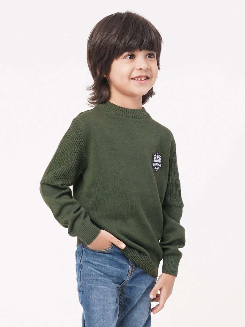 Buy Ed a Mamma Kids Boys Olive Green Long Sleeves Pleated Pullover Sweater Sweaters for Boys 20276210 Myntra