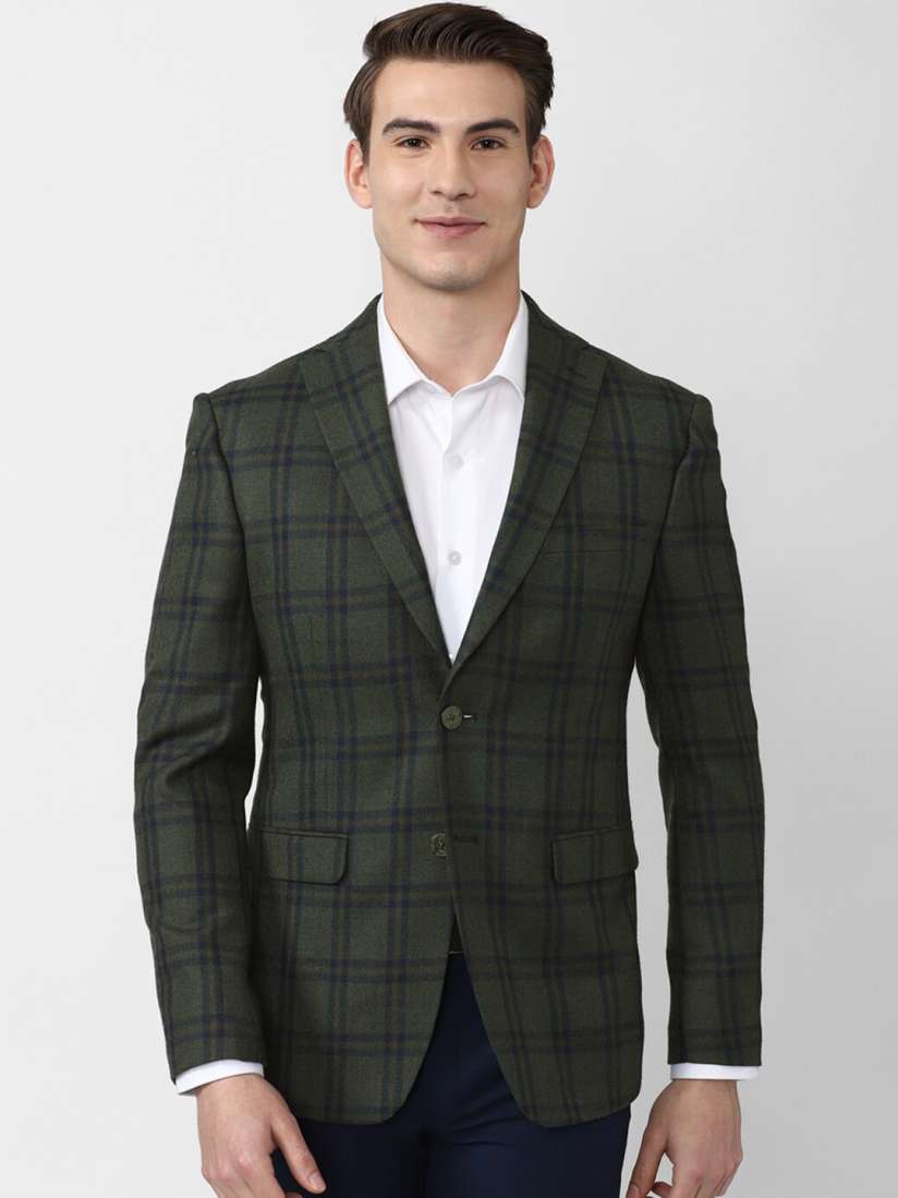 Buy Peter England Elite Men Olive Green Checked Slim Fit Single Breasted Formal Blazers Blazers for Men 20280600 Myntra