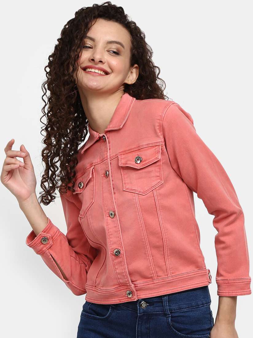Coloured denim jacket womens cheap