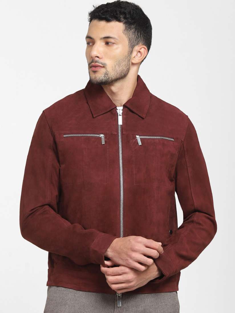 Buy SELECTED Men Maroon Suede Crop Tailored Jacket Jackets for Men 20281796 Myntra