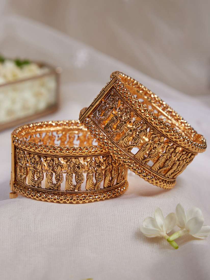 Buy Rubans Set of 2 24k Gold Plated God Goddess Design Bangles Bangle for Women 20282188 Myntra