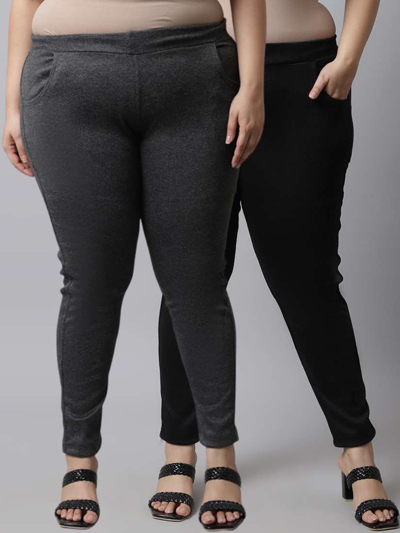 Buy TAG 7 PLUS Women Plus Size Pack of 2 Grey Black Solid Ankle Length Woolen Leggings Leggings for Women 20284550 Myntra