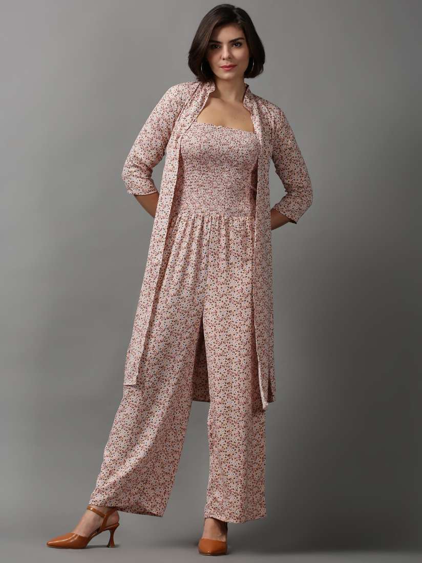 Buy SHOWOFF Women Peach Green Floral Printed Basic Jumpsuit With Shrug Jumpsuit for Women 20286644 Myntra