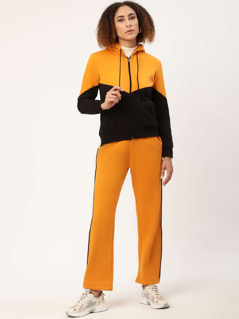 Buy Alsace Lorraine Paris Women Mustard Yellow Black Colourblocked Tracksuit Tracksuits for Women 20289864 Myntra