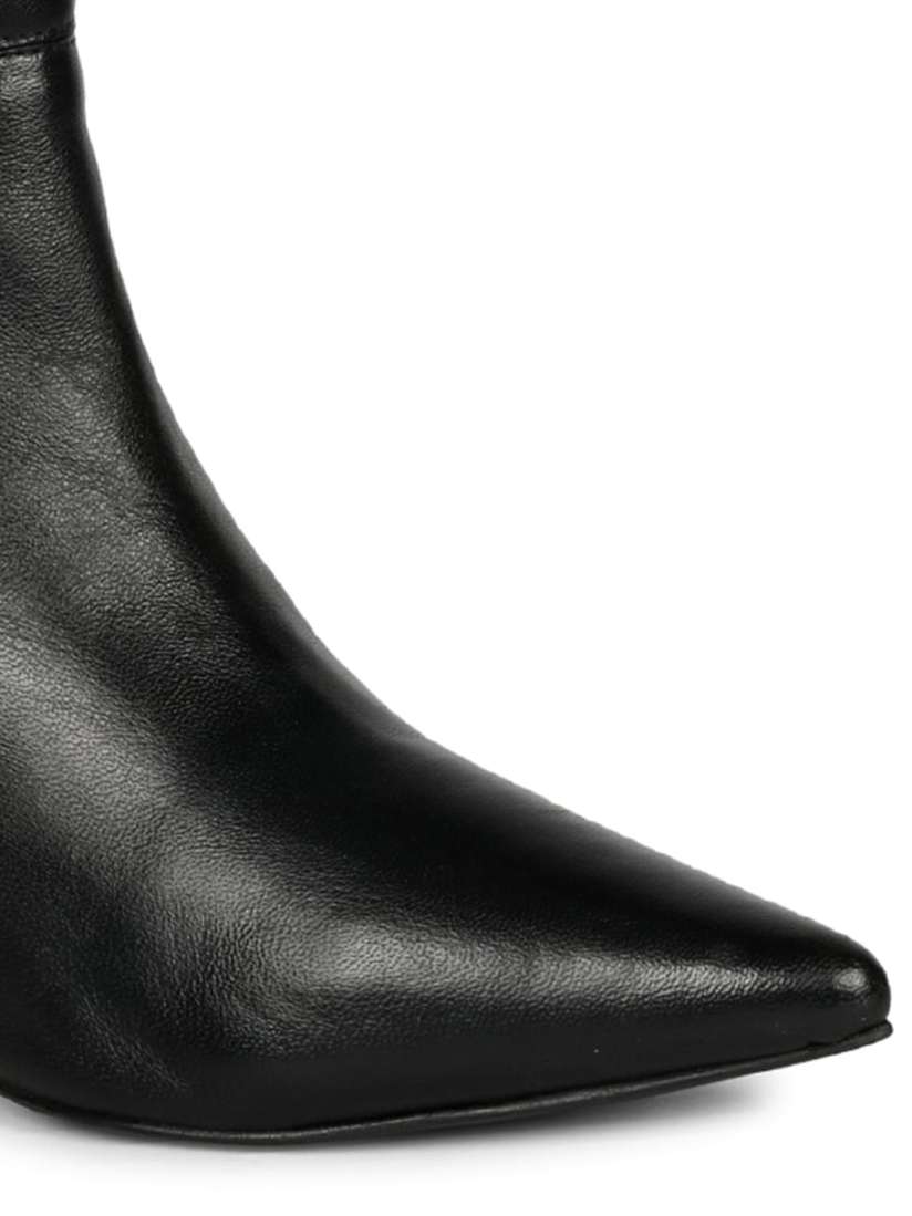Buy Saint G Black Leather Front Zipper Pointed Toe Heel Boots Boots for Women 20296506 Myntra