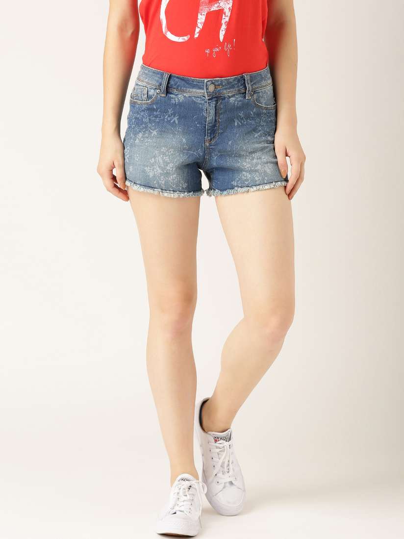 Myntra Esprit Denim Shorts Buy ESPRIT Women Blue Washed Printed