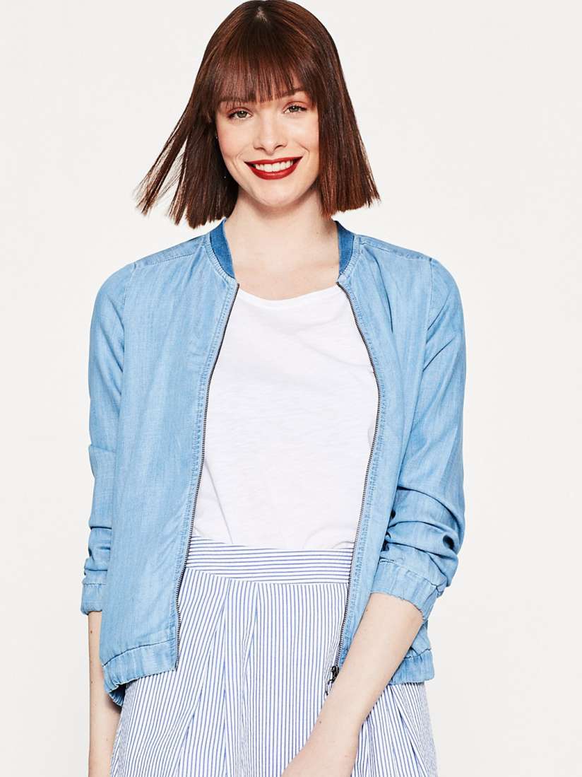 Buy ESPRIT Women Blue Chambray Bomber Jacket Jackets for Women 2030047 Myntra